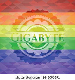 Gigabyte On Mosaic Background With The Colors Of The LGBT Flag