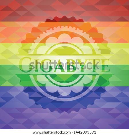 Gigabyte on mosaic background with the colors of the LGBT flag