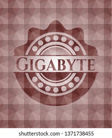 Gigabyte red seamless emblem with geometric background.