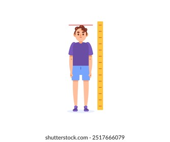 Conceito de gigantismo. ilustração de um menino com um corpo muito alto. altura alta. altura das crianças continua a aumentar anormalmente. crescimento e desenvolvimento da criança. design de personagem de estilo plano.