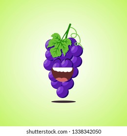 Giggling to tears purple grapes Cartoon Character. Cute laughing purple grapes icon isolated on green background. Vector illustration EPS 10.