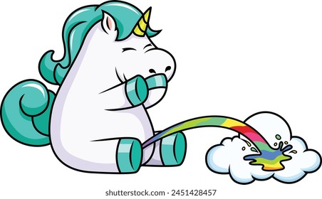 Kicherndes Einhorn pisst Regenbogenfarben Vektorillustration