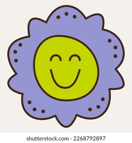 Giggly avatar, bright floret. Expression of emotions, small flower cheerful. Cute illustration, comic face, cartoon mascot. Isolated on white

