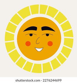 Giggly avatar, colorful smiling face. Bright figure, abstract summer sun smiles. Social media, funny icon, flat cartoon character. Isolated on white
