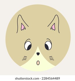 Giggly avatar, cute vector . Flat icon, abstract cat with black eyes. Cartoon character, social media, funny creature. Isolated on white
