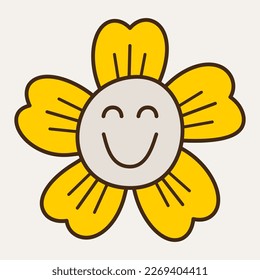 Giggly avatar, fabulous clipart. Funny figure, five petals flower laughs. Facial expression, cute shape, creative character. Isolated on white
