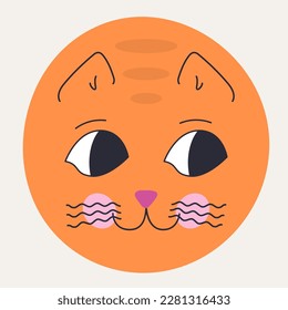 Giggly avatar, rounded kitten muzzle. Vector character, abstract round kitten muzzle with black eyes. Funny shape, flat icon, emoji mascot. Isolated on white
