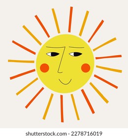 Giggly avatar, sunny face. Expression of emotions, small sun cheerful. Cute illustration, comic face, cartoon mascot. Isolated on white
