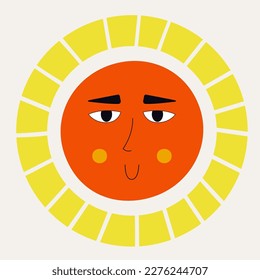 Cara sonriente de colores. Forma de cabeza, sonrisas de sol verdes. Estilo simple, figura divertida, expresión facial. Aislado sobre blanco
