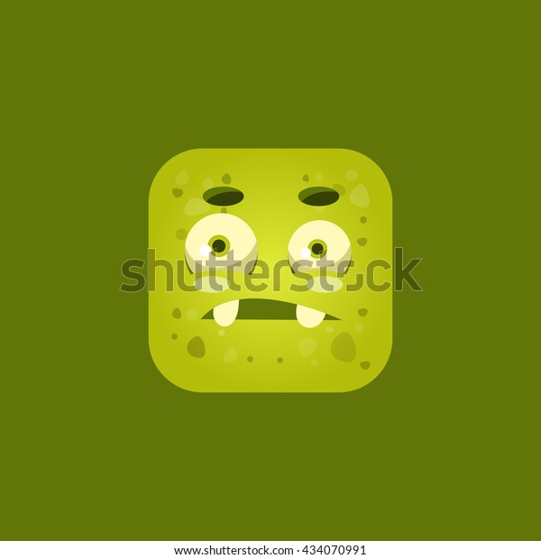 ギグリーな緑の怪物の絵文字のアイコン クリエイティブベクター絵文字エイリアンの怪獣の顔 カートーンモンスターキャラクターの四角いボタンの描画 のベクター画像素材 ロイヤリティフリー