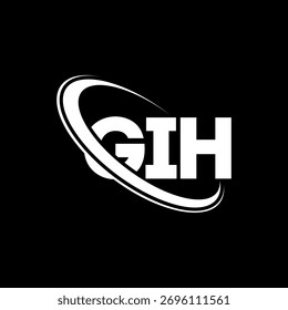 Logotipo de GIH. Carta de GIH. Diseño de logotipo de letra GIH. Logotipo de las iniciales GIH enlazado con el círculo y el logotipo del monograma en mayúsculas. Tipografía GIH para tecnología, negocio y marca inmobiliaria.