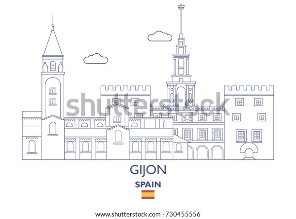 Gijon Linear City Skyline Spain Stock Vector (Royalty Free) 730455556 ...