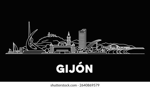 Gijon Skyline Vector Cityscape Outline Spain.