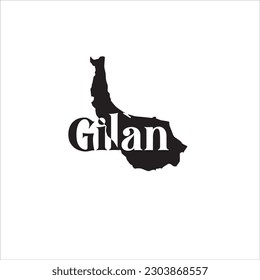 Gilan map and black lettering design on white background