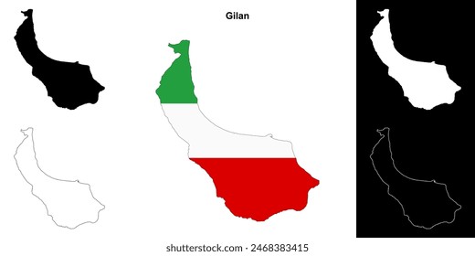 Gilan province outline map set