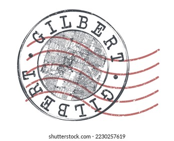 Gilbert, AZ, USA Stamp Map Postal. Silhouette Seal Roads and Streets. Passport Round Design. Vector Icon. Design Retro Travel National Symbol.