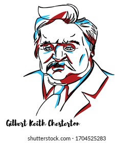 Gilbert Keith Chesterton engraved vector portrait with ink contours. English writer, philosopher, lay theologian, and literary and art critic. He has been referred to as the "prince of paradox".