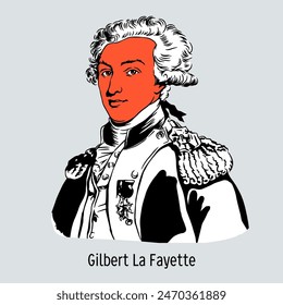 Gilbert La Fayette is a French and American politician. Hand drawn vector illustration