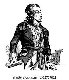 Gilbert Mottier De LaFayette, 1757-1834, he was a French aristocrat, and general who fought in the American revolutionary war, vintage line drawing or engraving illustration