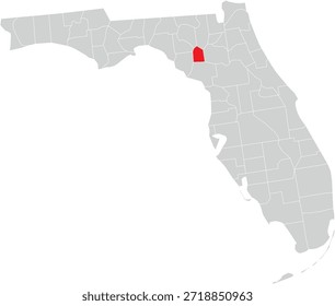 Gilchrist County on the Map of Florida State Editable Vector