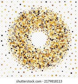 Gilded Dust Vector Transparent Background. Yellow Glamour Glitter Template. Shine Abstract Banner.  Shiny Xmas Confetti Wallpaper.