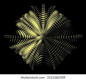 Gilded polka dot halftone mandala logo. Right sector is highlighted for copying text. For logos, trademarks, emblems. Vector.