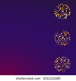 Gilded Shine Vector Purple Background. Yellow Decoration Space Pattern. Star Glamour Texture.  Golden Bright Glitter Illustration.