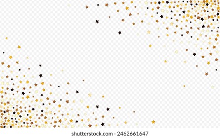 Gilded Sky Vector Transparent Background. Yellow Holiday Glitter Border. Star Party Illustration.  Sparkling Effect Confetti Banner.