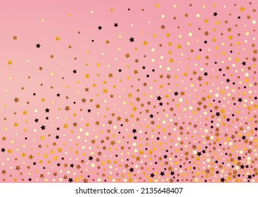 Gilded Space Vector Pink Background. Gold Bright Glitter Border. Confetti Party Design.  Sparkling Xmas Sparkle Wallpaper.
