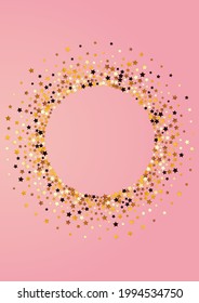 Gilded Sparkle Vector Pink Background. Gold Christmas Glow Illustration. Universe Holiday Pattern.  Yellow Abstract Starry Template.