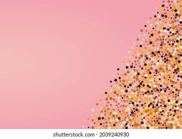 Gilded Universe Vector Pink Background. Yellow Shiny Dust Wallpaper. Sky Light Design.  Gold Shimmer Sparkle Illustration.