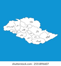 Gilgit Baltistan map with city names written in urdu vector ilustration 