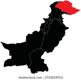 Gilgit Baltistan Region Highlighted on Map of Pakistan Territory Location Design Editable Vector