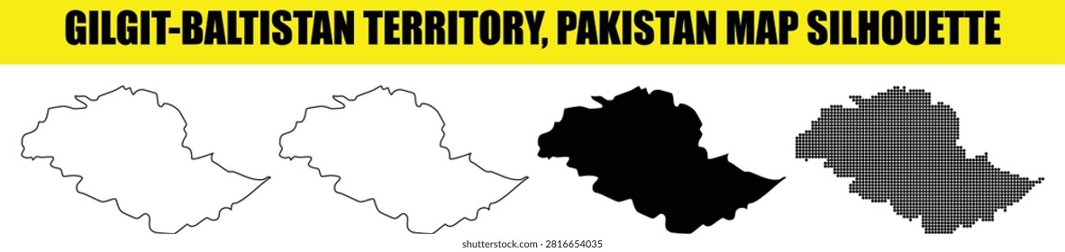 Gilgit baltistan territory pakistan map silhouette collection displaying detailed outlines and halftone patterns for geographical study and professional mapping layout designs on transparent background.
