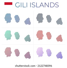 Gili Islands dotted map set. Map of Gili Islands in dotted style. Borders of the island filled with beautiful smooth gradient circles. Stylish vector illustration.