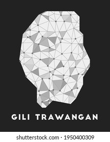 Gili Trawangan - communication network map of island. Gili Trawangan trendy geometric design on dark background. Technology, internet, network, telecommunication concept. Vector illustration.
