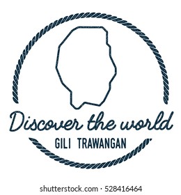 Gili Trawangan Map Outline. Vintage Discover the World Rubber Stamp with Gili Trawangan Map. Hipster Style Nautical Rubber Stamp, with Round Rope Border. Gili Trawangan Map Vector Illustration.