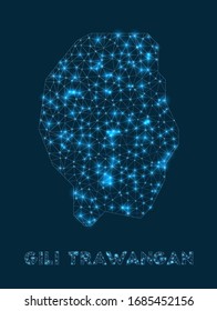 Gili Trawangan Netzwerkkarte. Abstrakte geometrische Karte der Insel. Internetanschlüsse und Telekommunikation. Lebhafte Vektorillustration-Illustration.
