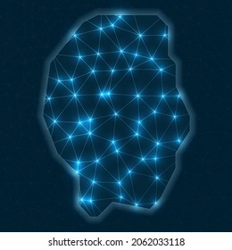 Gili Trawangan network map. Abstract geometric map of the island. Digital connections and telecommunication design. Glowing internet network. Vibrant vector illustration.
