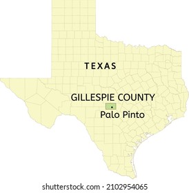 Gillespie County und Stadt Fredericksburg auf der Landkarte von Texas