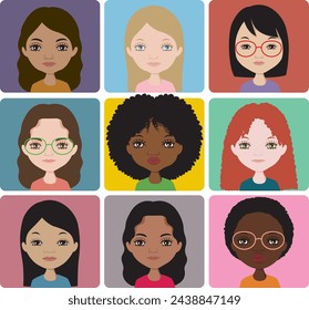 GILRS FACES. DIFFERENT RACES AND ETHNICITY.