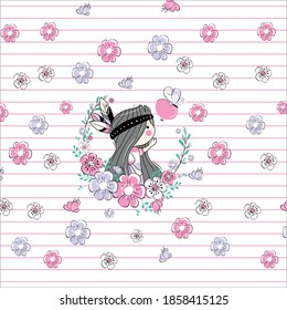 gilrs flower cute cartoon pattern