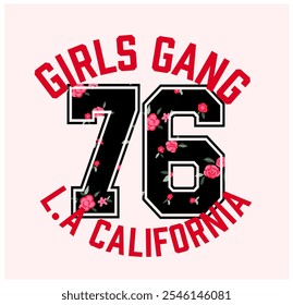 GILRS GANG, L.A. CALIFORNIA varsity, slogan gráfico para t-shirt, vetor