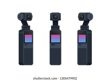 gimbal camera take a photo movie or video equipment concept isolated different angle view horizontal flat vector illustration