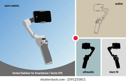 Gimbal Stabilizer for Smartphone with 3-Axis feature in 4 variation vector illustration flat icon. Top choice content creator gear graphic element. Perfect for education and business image design.