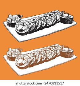 gimbap hand drawing korean food