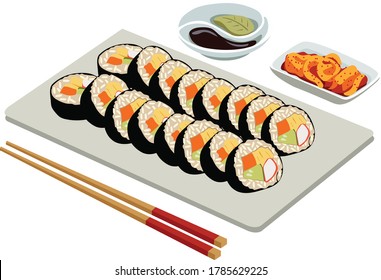 gimbap with kimchi and soy sauce 