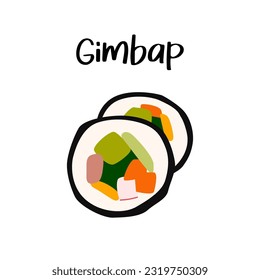 Gimbap, sushi on white background. Roll with seaweed. Japanese, korean anime food.