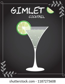 Gimlet Cocktail Illustration  in vector with sliced lime garnish.