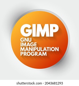 GIMP Gnu Image Manipulation Program - free and open-source raster graphics editor used for image manipulation and image editing, acronym text concept background
